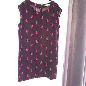 Maroon/pink cat print shift dress. Loft size med